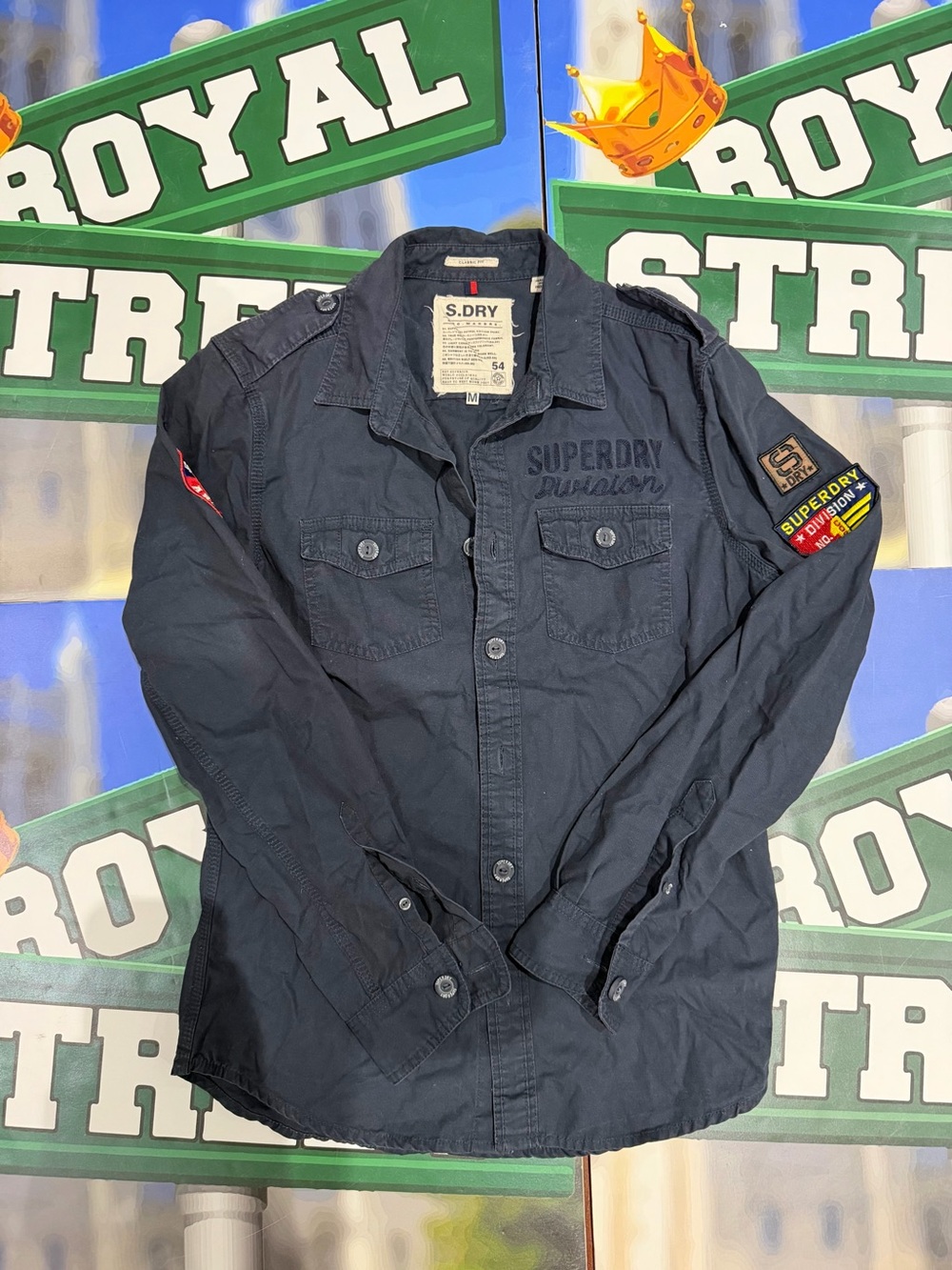 Superdry Navy Button-Front Casual Military Shirt